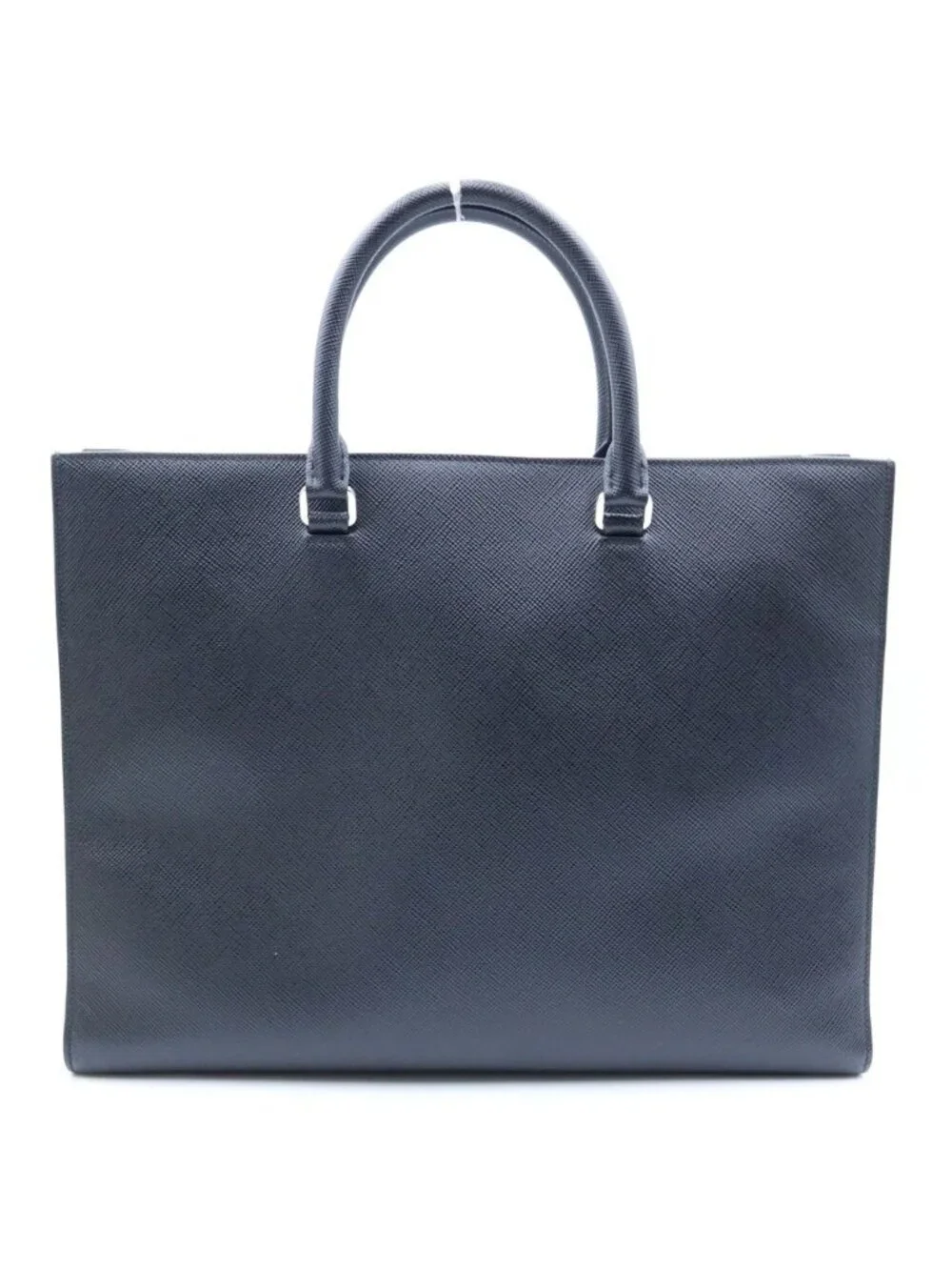 Prada Triangle Logo Saffiano Leather 2-Way Tote Shoulder Bag Business Black